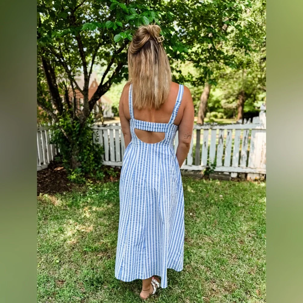 Blue and White Striped Sundress - Women - Picture 2 of 4